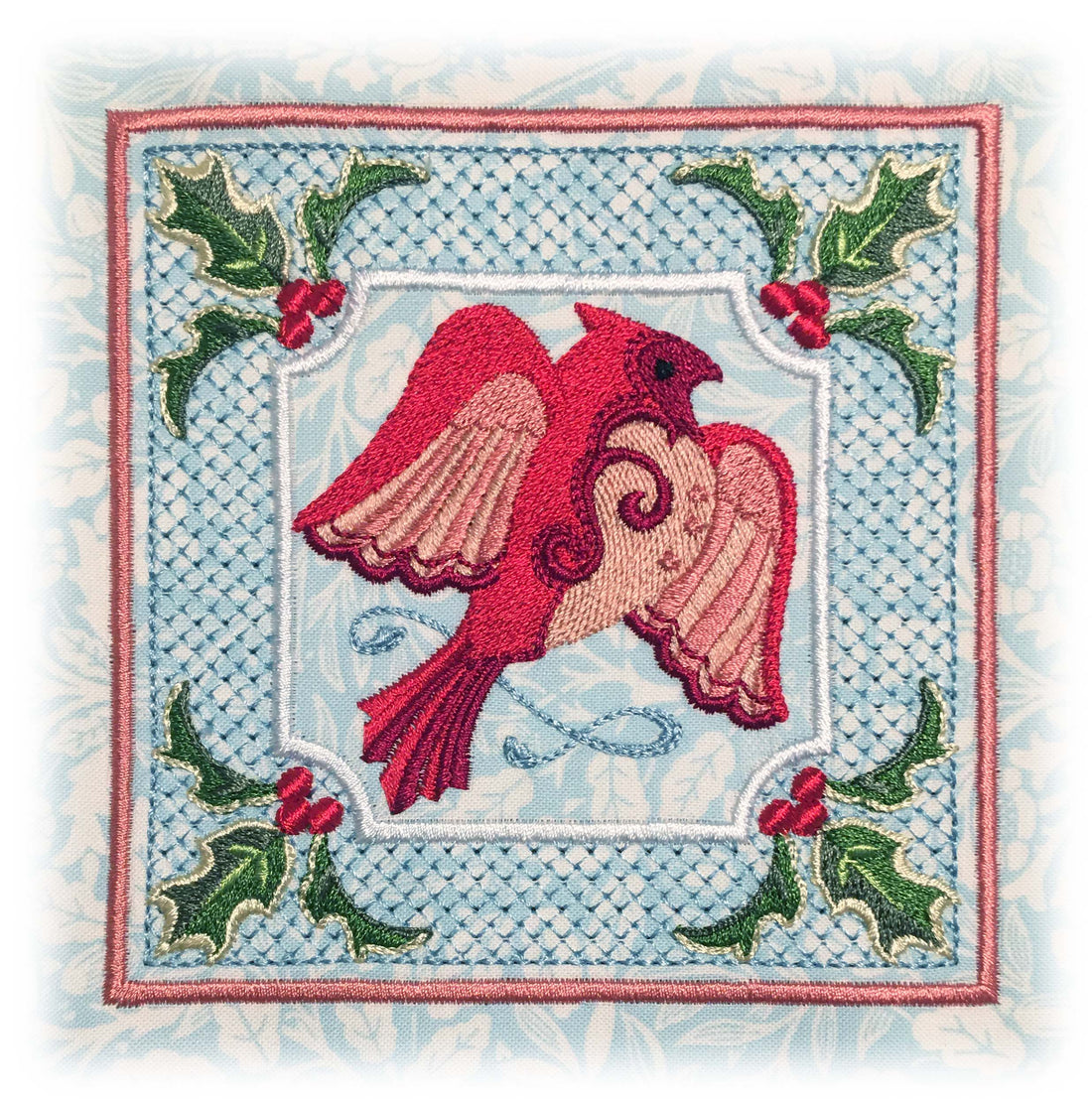  Cardinal in the Holly | Machine Embroidery Design