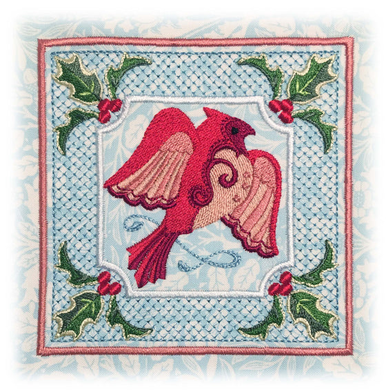 Cardinal in the Holly | Machine Embroidery Design