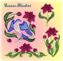  The Eastern Bluebird and the Roses | Bird & Flower | Embroidery Design