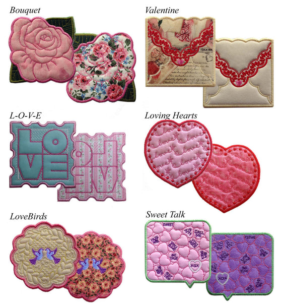 Valentine Minute Coasters | Machine Embroidery Mug Rug