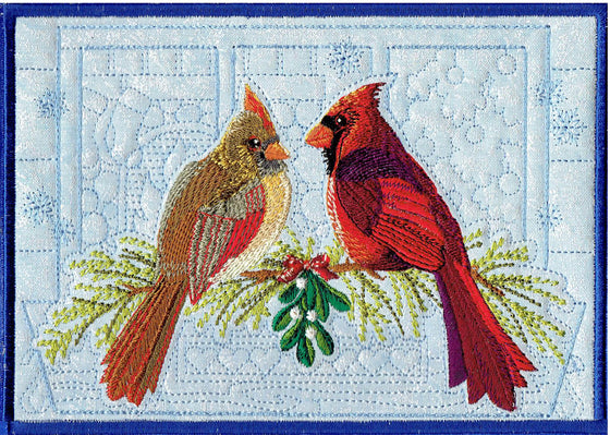 Mistletoe Meeting | Cardinal | Machine Embroidery Mug Rug 2