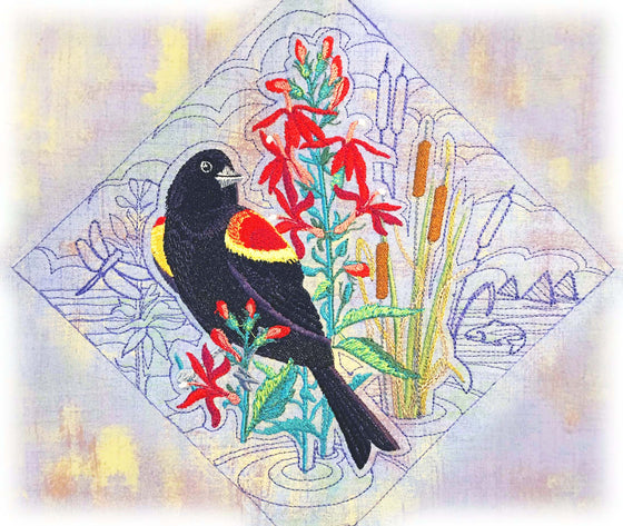 Cattail Cadet | Red-Winged Blackbird | Embroidery Design