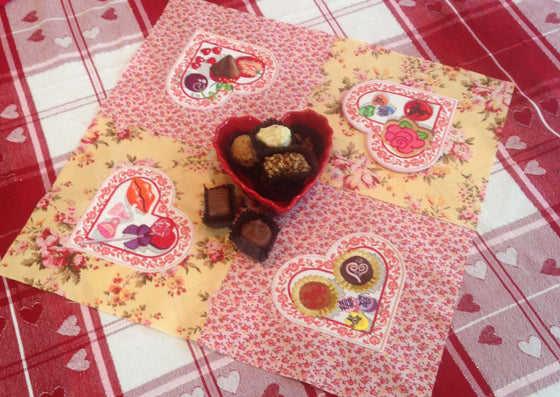 Valentine Candy Coasters, Mug Rugs & Tableware | Embroidery Designs